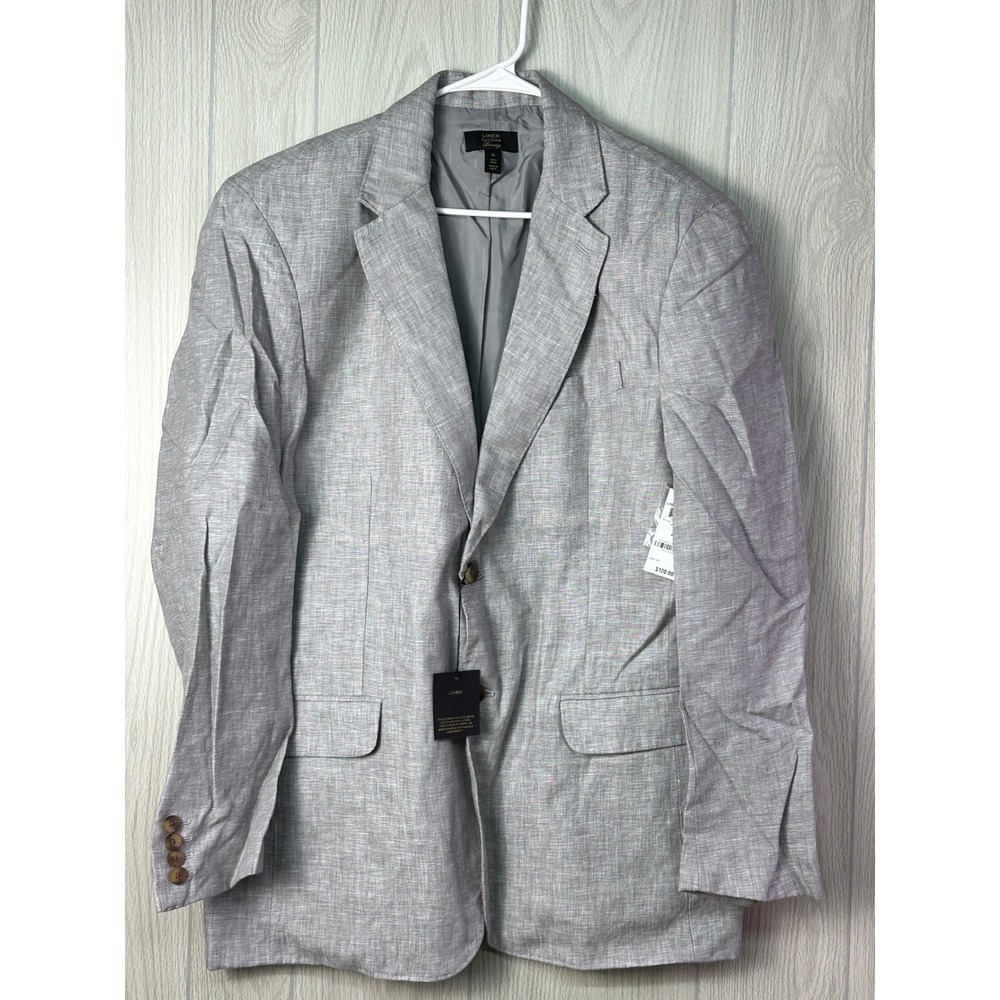 Club Room Luxury Mens XL Light Grey 100% Linen Two Button Sport Coat Blazer NWT - Picture 3 of 15